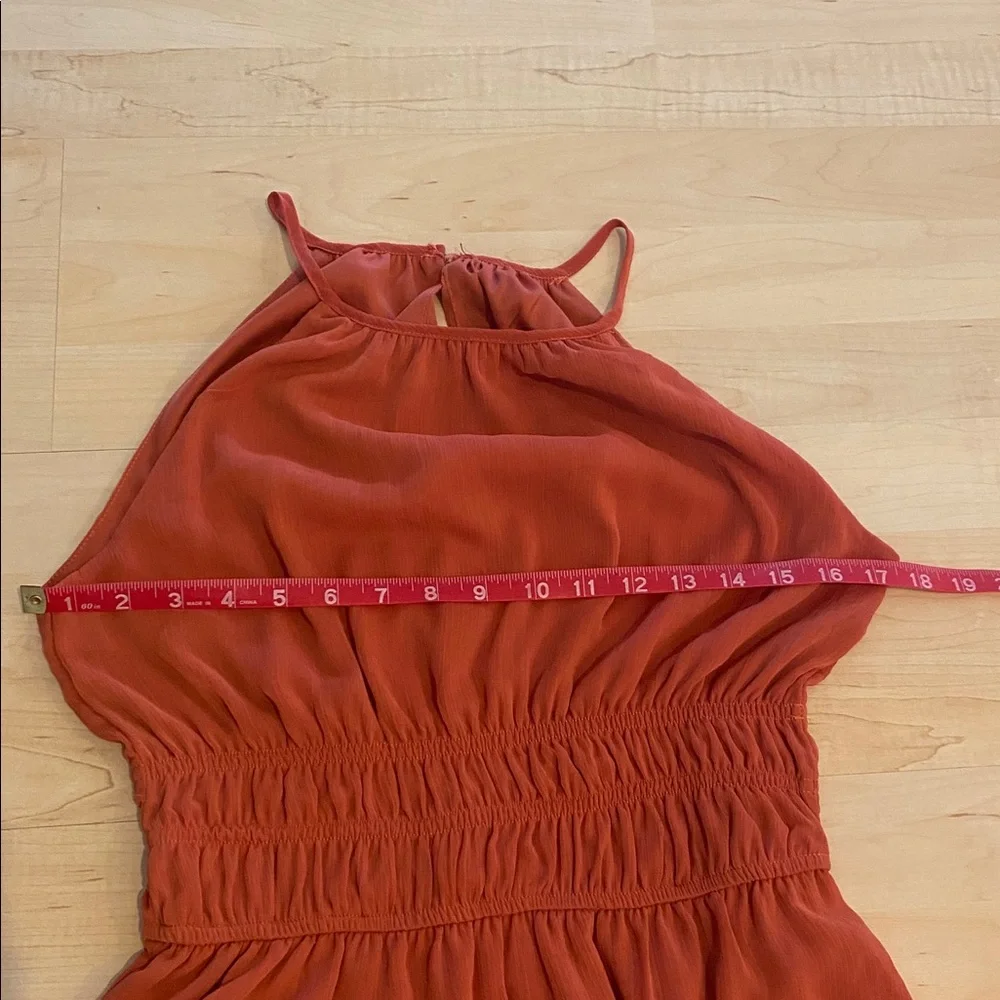 Rust Orange Halter Tiered Mini Country Western Boho Festival Dress Size Medium - Picture 5 of 6